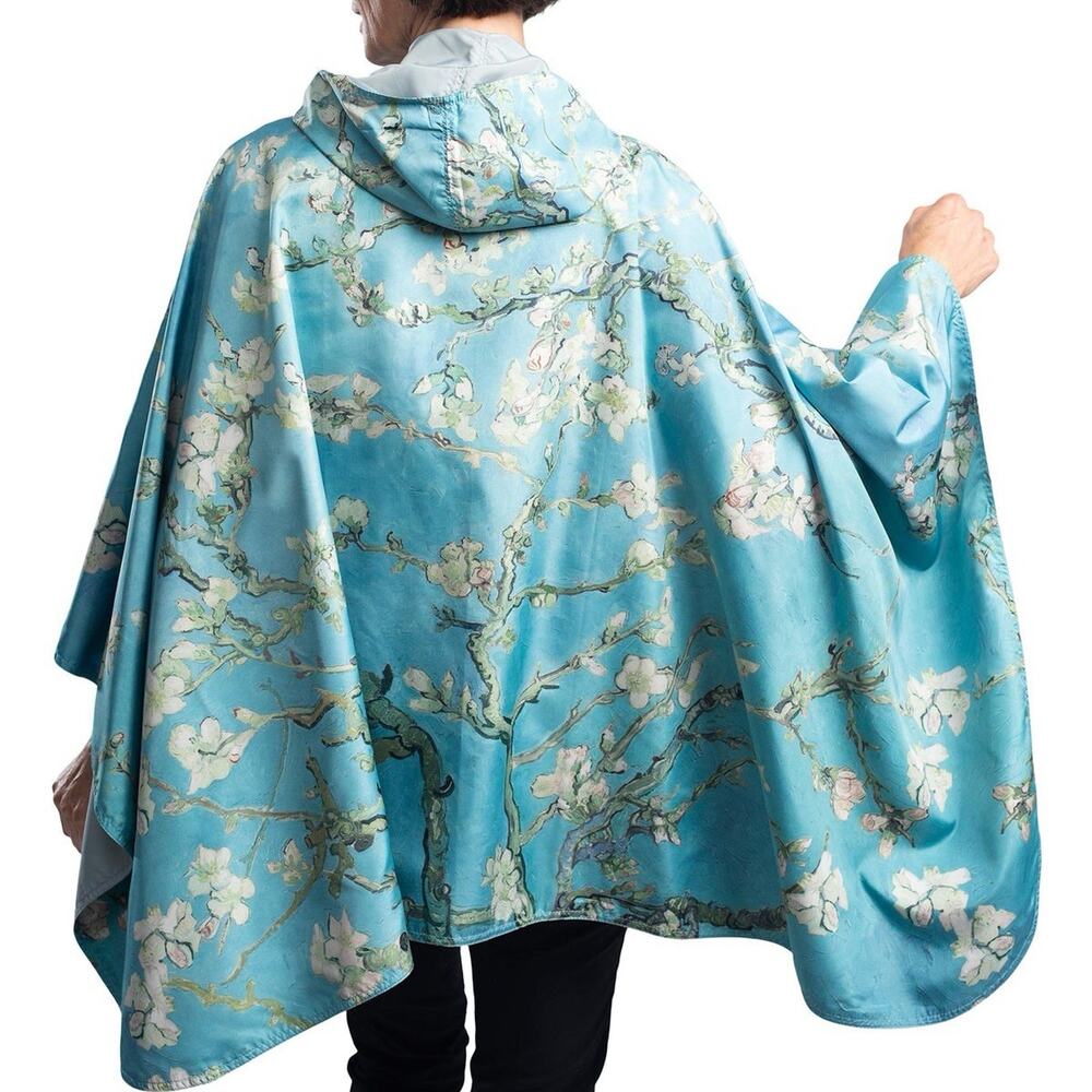 Raincaper Poncho Van Gogh Almond Blossom Print OS Rainproof Raincoat Reversible